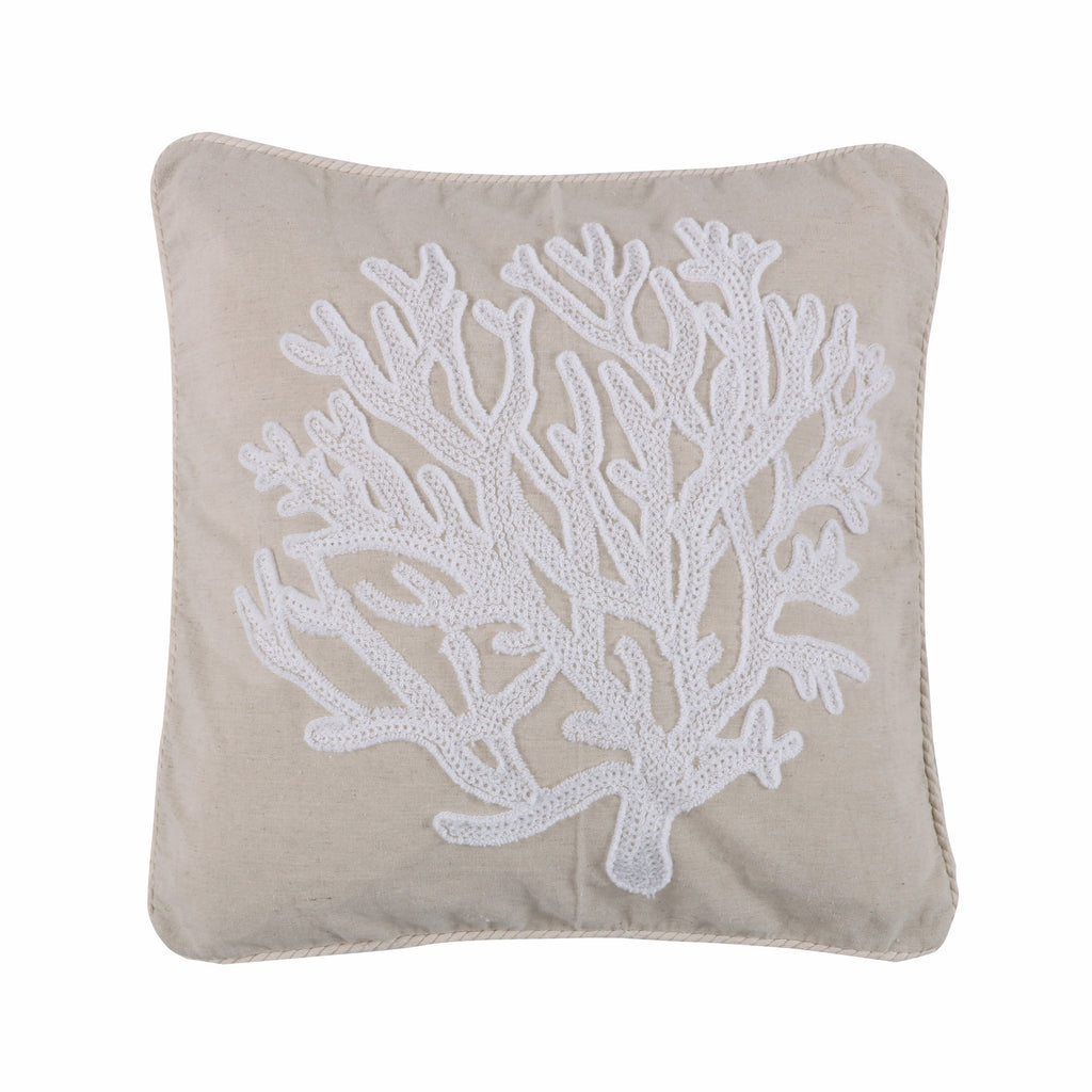 Aquamarine Towel Stitch White Coral Pillow